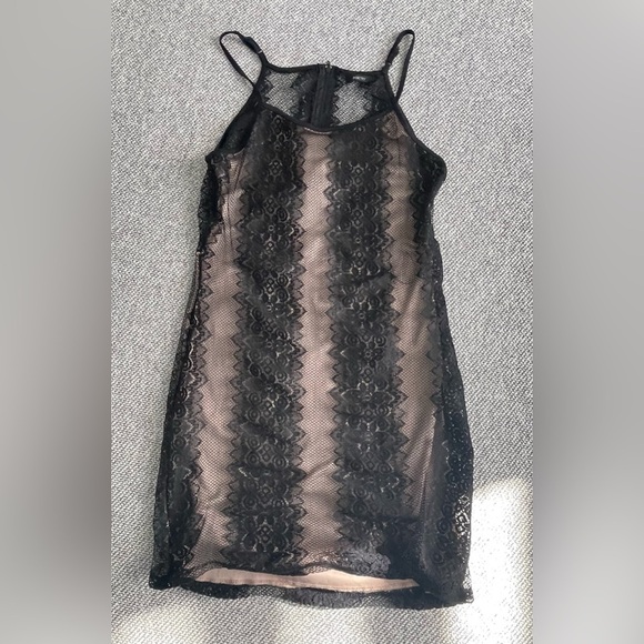 Poetry Black Mini Dress with Spaghetti Straps - Picture 1 of 16